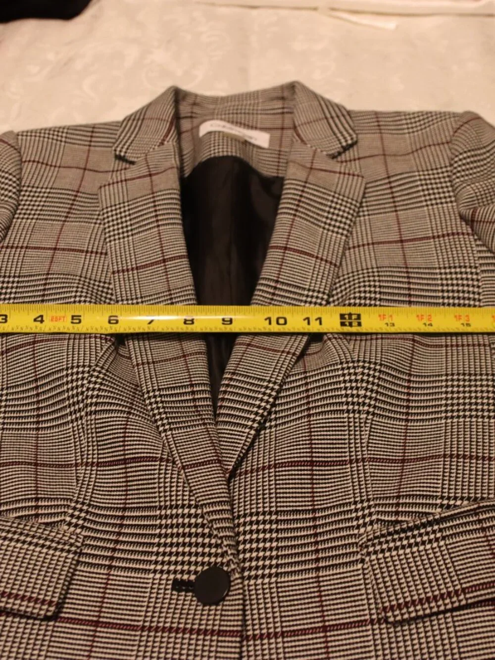 Calvin Klein Single Button Plaid Longline Blazer Tailored Slim Fit Size 4